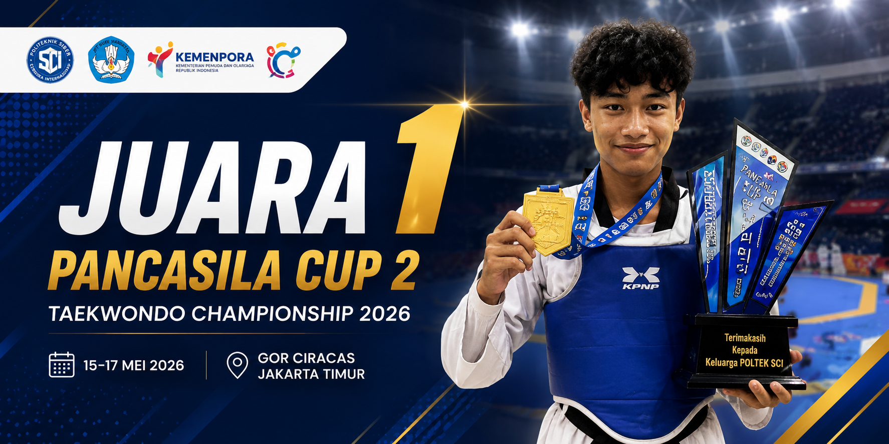Atlet Taekwondo Poltek SCI, Alfareda Wanda Musthofa Ramdhani Raih Juara 1 Pancasila Cup 2 Taekwondo Championship 2026